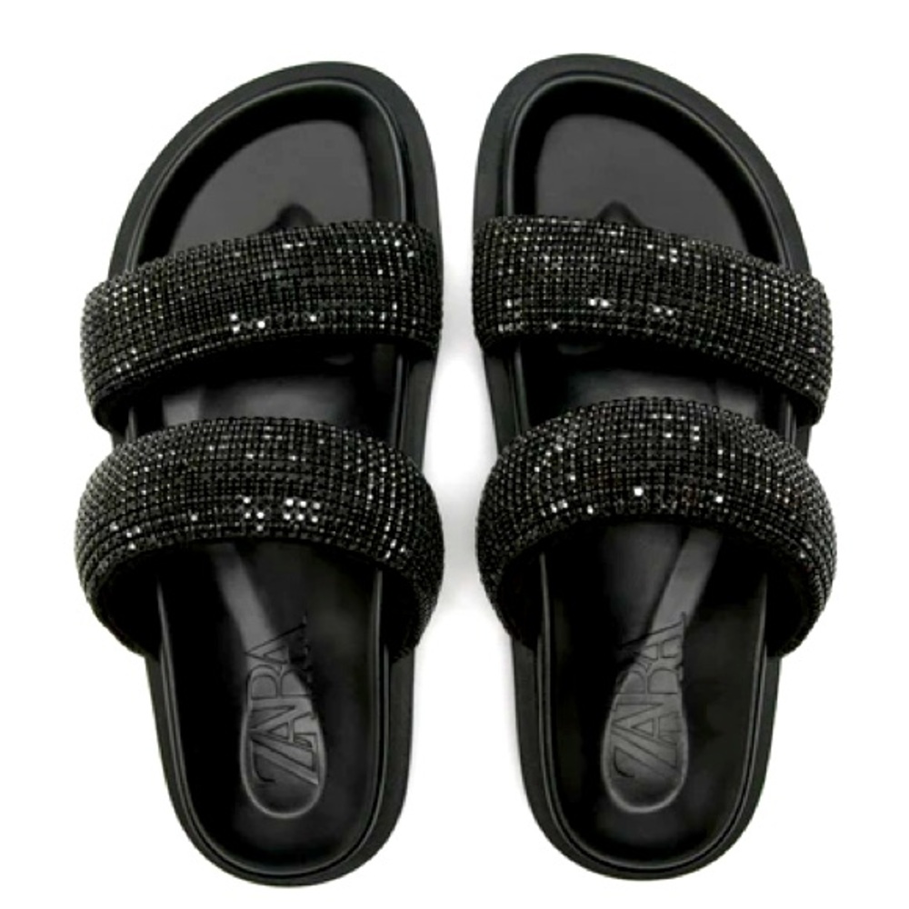 Zara Rhinestone Chunky Sandals size 8